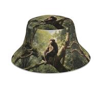 WZYWHJ Sombrero de pescador con estampado de mono sentado en un árbol, reflectante de doble cara, para viajes al aire libre, verano, playa, color negro