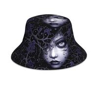 WZYWHJ Sombrero de pescador con estampado gótico espeluznante morado y negro, reflectante de doble cara para viajes al aire libre, gorra de verano y playa