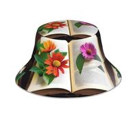 WZYWHJ Sombrero reversible con estampado de flores en un libro, para hombres y mujeres, protección para la cabeza para viajes y actividades al aire libre, color negro