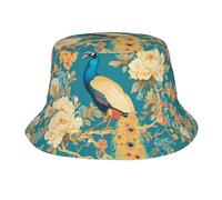 WZYWHJ Sombreros de pescador para adultos, diseño oriental de pavo real en flor para hombres y mujeres, protección solar de verano, color negro
