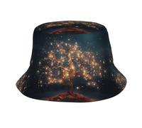 WZYWHJ Sombreros de pescador para adultos, un pequeño árbol lleno de cuerdas de luces, imagen para hombres y mujeres, protección solar de verano, color negro