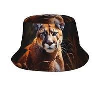 WZYWHJ Sombrilla tipo pescador con imagen de puma a juego, suave al tacto, plegable y portátil, para viajes, color negro