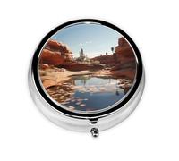 WZYWHJ Source of Water in The Desert - Caja de medicina circular impresa, portátil de viaje con compartimentos, mini dispensador de píldoras