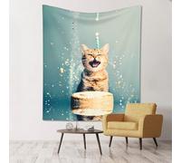 WZYWHJ Tapiz decorativo de pared con diseño de gato de batalla de tartas, 152 x 129,5 cm, suave, duradero, ligero para decoración de dormitorio y dormitorio