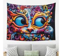 WZYWHJ Tapiz decorativo de pared con diseño de gato y garabato, adecuado para decoración de dormitorio y sala de estar, 80 x 60 pulgadas