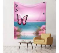WZYWHJ Tapiz decorativo de pared con estampado de mariposas rosas y mar, 152 x 129,5 cm, suave, duradero, ligero, para decoración de dormitorio y dormitorio