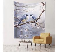 WZYWHJ Tapiz decorativo de pared con estampado de pájaros enfrentados entre sí, 152 x 129 cm, suave, duradero, ligero, para decoración de dormitorio y dormitorio
