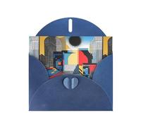 WZYWHJ Tarjeta de felicitación azul de 15 x 10 cm con sobre para Navidad, cumpleaños, día de San Valentín, invitaciones de fiesta, cuadrícula de ciudad