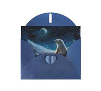 WZYWHJ Tarjeta de felicitación azul de 15 x 10 cm con sobre para Navidad, cumpleaños, día de San Valentín, invitación a fiestas, oso polar mirando las estrellas impresas