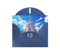 WZYWHJ Tarjeta de felicitación azul de 15 x 10 cm con sobre para Navidad, cumpleaños, día de San Valentín, invitación a fiesta, patrón de castillo de dibujos animados