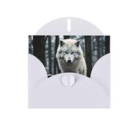 WZYWHJ Tarjeta de felicitación blanca de 15 x 10 cm con sobre para Navidad, cumpleaños, día de San Valentín, invitación a fiesta, impresión de un lobo solitario