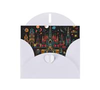 WZYWHJ Tarjeta de felicitación blanca de 15 x 10 cm con sobre para Navidad, cumpleaños, día de San Valentín, castillo de invitación de fiesta y cielo estrellado por la noche