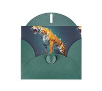 WZYWHJ Tarjeta de felicitación de día festivo verde oscuro de 15 x 10 cm con sobre para Navidad, cumpleaños, día de San Valentín, invitaciones de fiesta, impresiones de tigre derretido de Dalí