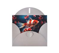 WZYWHJ Tarjeta de felicitación gris de 15 x 10 cm con sobre para Navidad, cumpleaños, día de San Valentín, invitación de fiesta, imagen de koi rojo