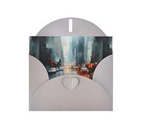 WZYWHJ Tarjeta de felicitación gris de 15 x 10 cm con sobre para Navidad, cumpleaños, día de San Valentín, invitaciones a fiestas, impresiones borrosas de ciudad