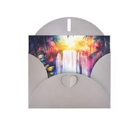 WZYWHJ Tarjeta de felicitación gris de 15 x 10 cm con sobre para Navidad, cumpleaños, día de San Valentín, invitación de fiesta, imagen de cascada de bosque lluvioso