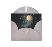 WZYWHJ Tarjeta de felicitación gris de 15 x 10 cm con sobre para Navidad, cumpleaños, día de San Valentín, invitación de fiesta, luna, estrellas y planetas