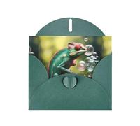 WZYWHJ Tarjeta de felicitación navideña verde oscuro de 15 x 10 cm con sobre para Navidad, cumpleaños, día de San Valentín, invitación a fiesta, un camaleón con impresión de burbujas