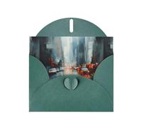 WZYWHJ Tarjeta de felicitación navideña verde oscuro de 15 x 10 cm con sobre para Navidad, cumpleaños, día de San Valentín, invitaciones a fiestas, impresiones borrosas de ciudad