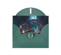WZYWHJ Tarjeta de felicitación navideña verde oscuro de 15 x 10 cm con sobre para Navidad, cumpleaños, día de San Valentín, invitación a fiesta, montaña rusa estrellada impresa