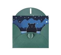 WZYWHJ Tarjeta de felicitación navideña verde oscuro de 6 x 4 pulgadas con sobre para Navidad, cumpleaños, día de San Valentín, invitación a fiesta, oso bañándose bajo las estrellas