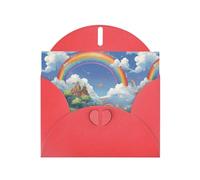 WZYWHJ Tarjeta de felicitación roja de 15 x 10 cm con sobre para Navidad, cumpleaños, día de San Valentín, invitación de fiesta, aldea bajo el arco iris