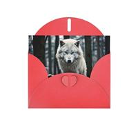 WZYWHJ Tarjeta de felicitación roja de 15 x 10 cm con sobre para Navidad, cumpleaños, día de San Valentín, invitación a fiesta, impresión de un lobo solitario