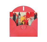 WZYWHJ Tarjeta de felicitación roja de 15 x 10 cm con sobre para Navidad, cumpleaños, día de San Valentín, invitaciones a fiestas, iconos de ciudad