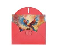 WZYWHJ Tarjeta de felicitación roja de 15 x 10 cm con sobre para Navidad, cumpleaños, día de San Valentín, invitación a fiesta, pequeño fénix en el arco iris impresa