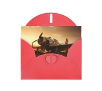 WZYWHJ Tarjeta de felicitación roja de 15 x 10 cm con sobre para Navidad, cumpleaños, día de San Valentín, invitaciones a fiestas, aviones viejos rotos. Patrón