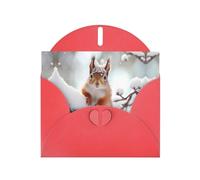 WZYWHJ Tarjeta de felicitación roja de 15 x 10 cm con sobre para Navidad, cumpleaños, día de San Valentín, invitación a fiestas, ardilla en el árbol de nieve impresa