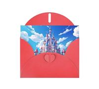 WZYWHJ Tarjeta de felicitación roja de 15 x 10 cm con sobre para Navidad, cumpleaños, día de San Valentín, invitación a fiesta, patrón de castillo de dibujos animados