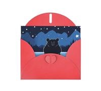 WZYWHJ Tarjeta de felicitación roja de 15 x 10 cm con sobre para Navidad, cumpleaños, día de San Valentín, invitación de fiesta, oso bañándose bajo las estrellas