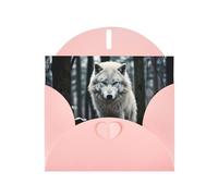 WZYWHJ Tarjeta de felicitación rosa de 15 x 10 cm con sobre para Navidad, cumpleaños, día de San Valentín, invitación a fiesta, impresión de un lobo solitario