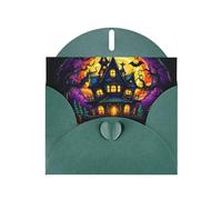 WZYWHJ Tarjeta de felicitación verde oscuro de 15 x 10 cm con sobre para Navidad, cumpleaños, día de San Valentín, invitación a fiestas, patrón de castillo del terror