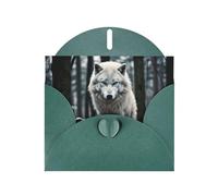 WZYWHJ Tarjeta de felicitación verde oscuro de 15 x 10 cm con sobre para Navidad, cumpleaños, día de San Valentín, invitación a fiesta, impresión de un lobo solitario