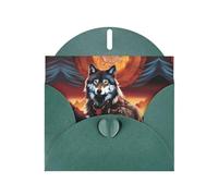 WZYWHJ Tarjeta de felicitación verde oscuro de 15 x 10 cm con sobre para Navidad, cumpleaños, día de San Valentín, invitación a fiestas, tótem de lobo con impresión de fuego