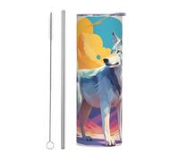 WZYWHJ Taza de acero inoxidable de 20 onzas para café, oficina, coche, deportes y uso doméstico, juego de dos piezas con diseño de lobo de National Geographic