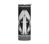 WZYWHJ Taza de acero inoxidable de 20 onzas, taza ecológica de calidad con tapa sellable y efecto de aislamiento sin accesorios, arquitectura en blanco y negro impreso