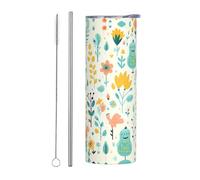 WZYWHJ Taza de acero inoxidable de 20 onzas, taza ecológica de calidad con tapa sellable y pajilla con efecto aislante, juego de dos piezas con estampado de pájaros y plantas