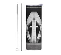 WZYWHJ Taza de acero inoxidable de 20 onzas, taza ecológica de calidad con tapa sellable y popote con efecto aislante, juego de dos piezas, arquitectura en blanco y negro impreso