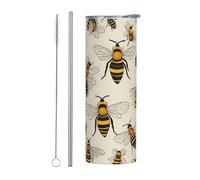 WZYWHJ Taza de acero inoxidable de 20 onzas, taza ecológica de calidad con tapa sellable y popote de efecto aislante, juego de dos piezas con estampado de grupo de miel