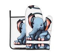 WZYWHJ The Elephant in The Room - Juego de guantes de horno y soportes para ollas para cocinar, microondas, parrilla, con diseño de cordón