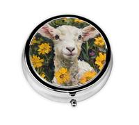 WZYWHJ The Lamb in The Yellow Flowers - Caja de medicina circular impresa con compartimentos, portátil de viaje con compartimentos, mini dispensador de píldoras