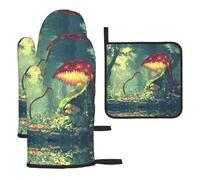WZYWHJ The Mysterious Venus Flytrap Waits Picture - Juego de 3 manoplas para horno, tela gruesa, duradera e impermeable para protección contra el calor