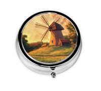 WZYWHJ The Windmill on The Grassland - Caja de almacenamiento circular impresa para medicina, portátil de viaje con compartimentos, mini dispensador de píldoras