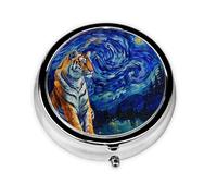 WZYWHJ Tiger in The Sky - Caja de medicina circular impresa portátil con compartimentos, mini dispensador de píldoras