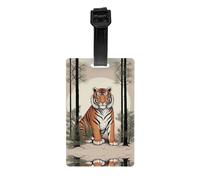 WZYWHJ Tiger Under The Pine Tree - Etiqueta de equipaje impresa con pulsera desmontable, gancho de viaje para una identificación cómoda, tamaño de tarjeta de visita ligero y personalizado