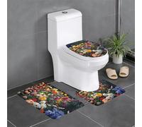 WZYWHJ Un mar de flores que compiten por la impresión de belleza, juego de 3 alfombrillas de baño, antideslizantes, duraderas, fáciles de limpiar, adecuadas para baño e inodoro