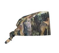 WZYWHJ Un par de gorros de trabajo de limpieza con estampado de jirafas, adecuados para hombres y mujeres, correa elástica ajustable, color negro